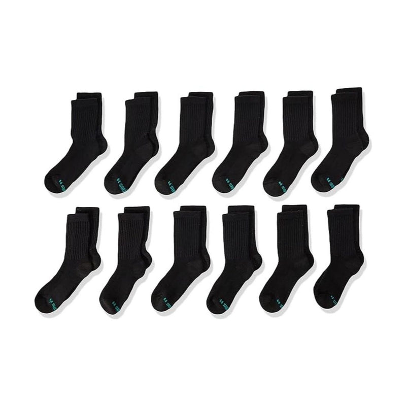 12 Pairs of Hanes Boys’ Double Tough Cushioned Crew Socks (2 Colors)
