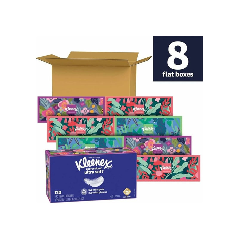Kleenex Expressions Ultra Soft Facial Tissues (8 Flat Boxes, 120 Tissues per Box)