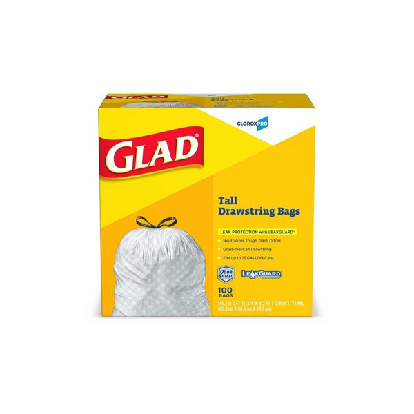 100 Count Glad ForceFlex Tall Kitchen 13 Gallon Drawstring Trash Bags, Clorox