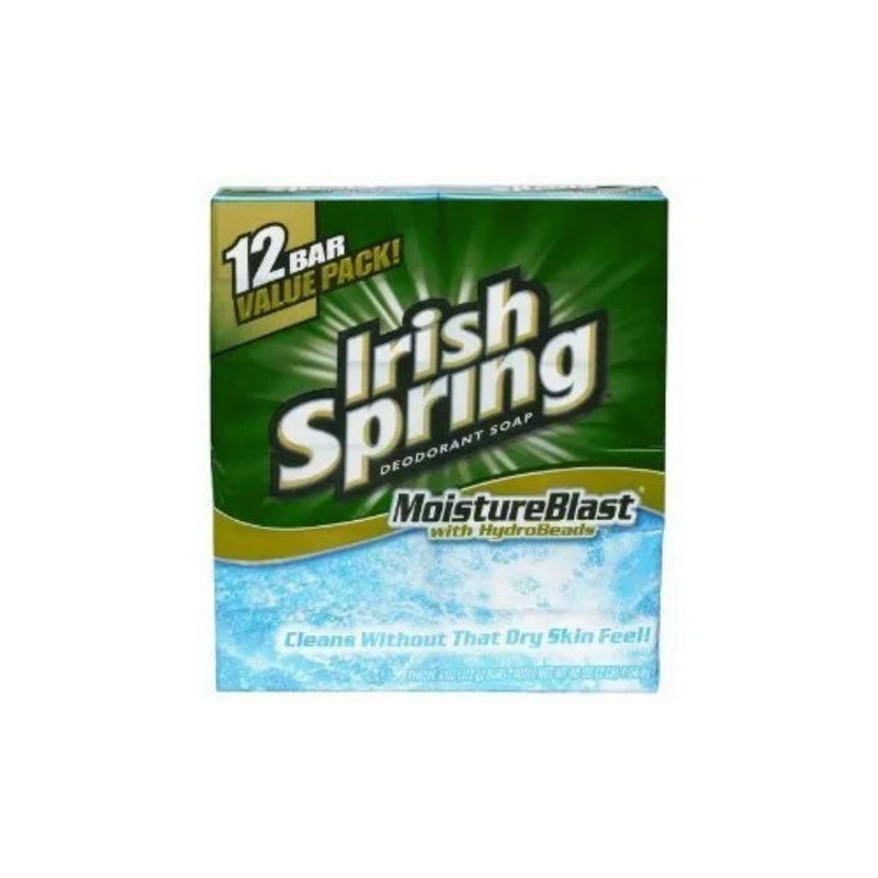 12 Pack Irish Spring Moisture Blast Deodorant Bar Soap for Men