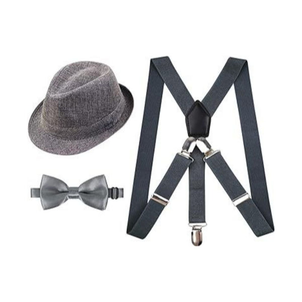 1 inch Suspender and Bow Tie Set with Hat for Kids