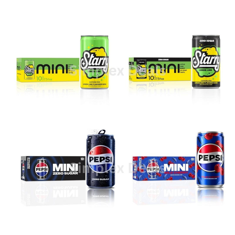 10 Pack Pepsi Wild Cherry, Pepsi Zero Sugar, or Starry Lemon Lime Soda Mini Cans