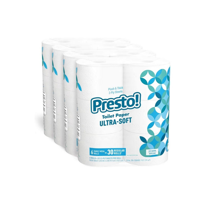 24 Family Mega Rolls = 120 Regular Rolls Presto! 2-Ply Ultra-Soft Toilet Paper
