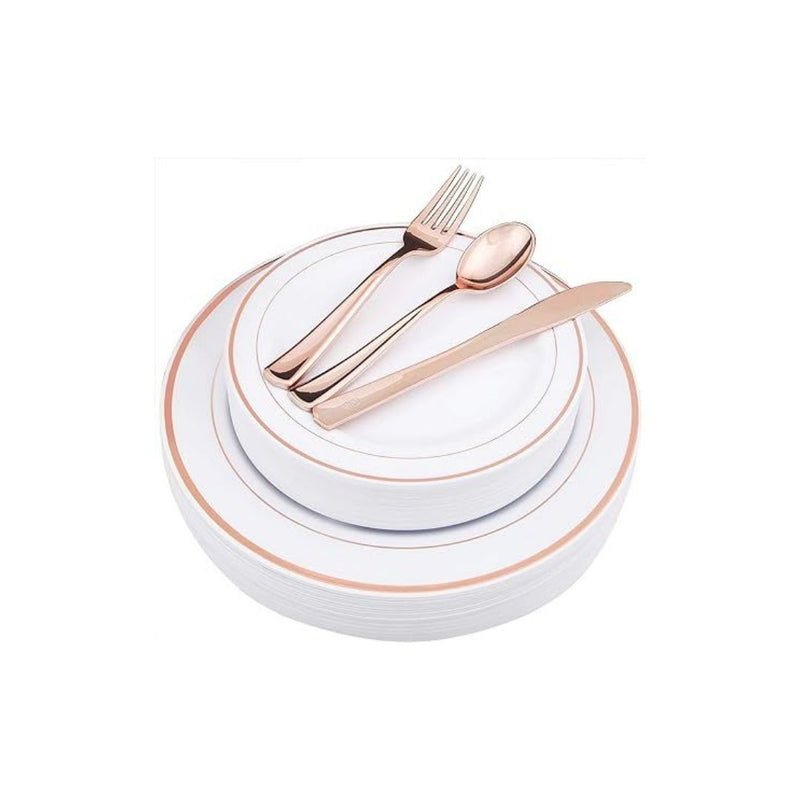 125 Piece Rose Gold Plastic Silverware Set
