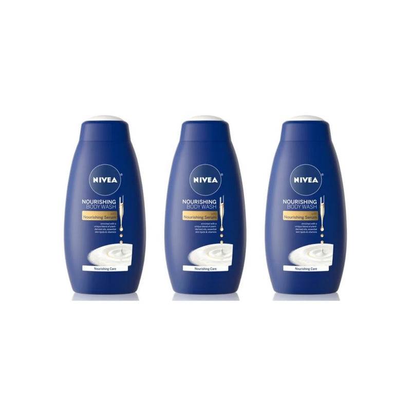3 Bottles of NIVEA Nourishing Care Body Wash with Nourishing Serum