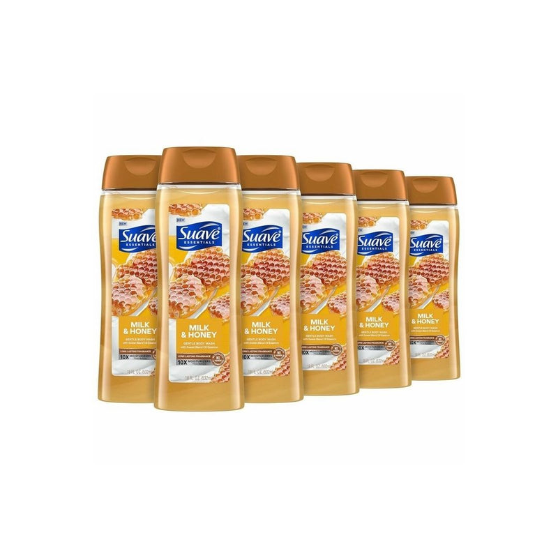 6 Bottles of Suave Moisturizing Body Wash, with Milk & Honey and Vitamin E Extract
