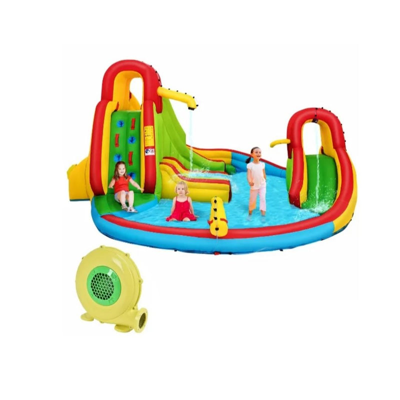 Costway Kids Inflatable Water Slide Bounce Park Splash Pool with Water Cannon & 480W Blower