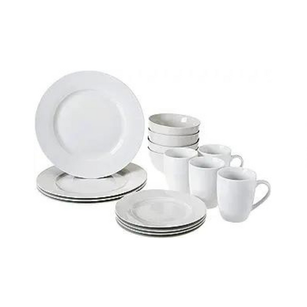 16-Piece Porcelain Kitchen Dinnerware Set with Plates, Bowls and Mugs (Service for 4)