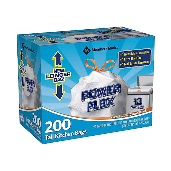 Member’s Mark Power Flex Tall Kitchen Drawstring Bags (200 Count)
