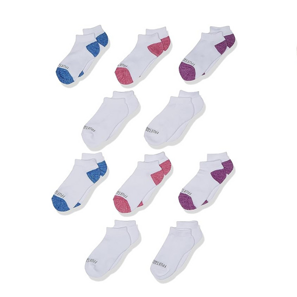 10 Pairs of Fruit of the Loom Girls’ Everyday Soft No Show Socks