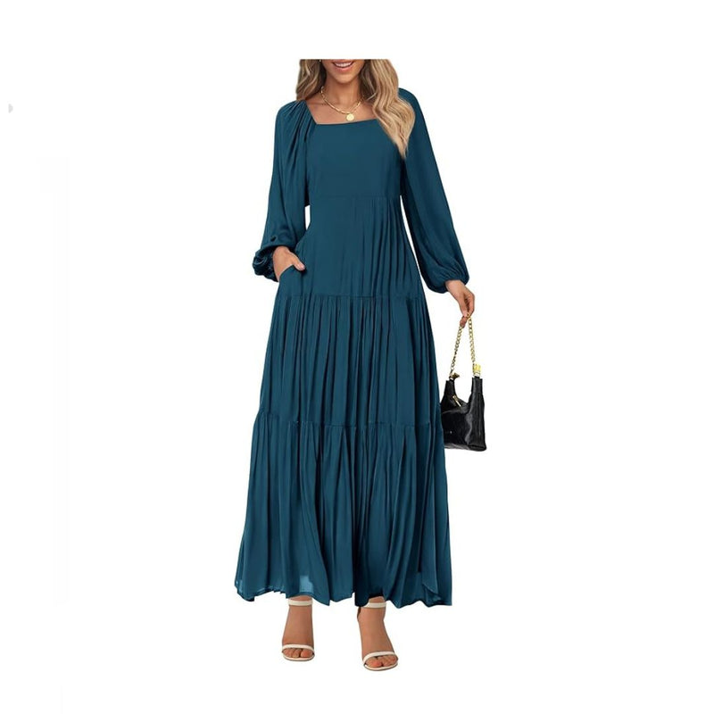 Women’s Puff‑Sleeve Maxi Dress with Pockets (8 Colors)