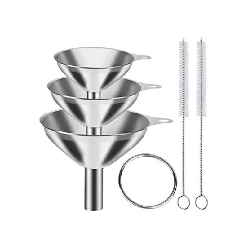 3 Pcs Stainless Steel Funnel Food Grade with Brush