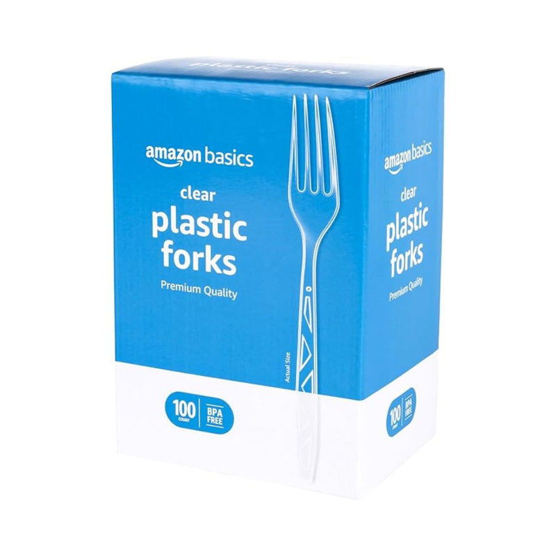 100-Pack Amazon Basics Disposable Clear Plastic Forks