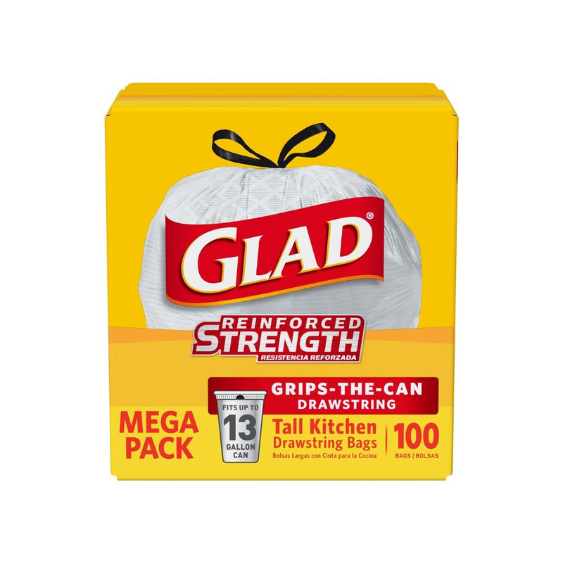 100-Count Glad Tall Kitchen Drawstring Trash Bags, 13 Gallon