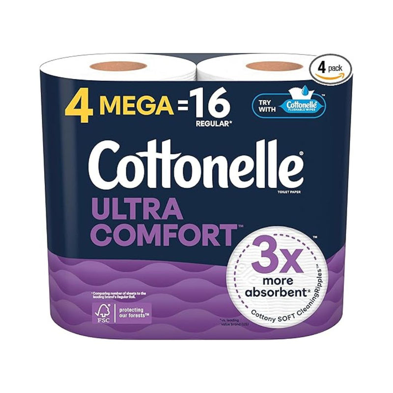 4 Mega Rolls = 16 Regular Rolls Cottonelle Ultra Comfort Soft Toilet Paper