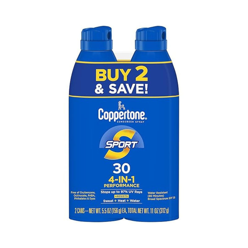 2-Pack Coppertone Sport Sunscreen Spray SPF 30, Water Resistant Spray Sunscreen