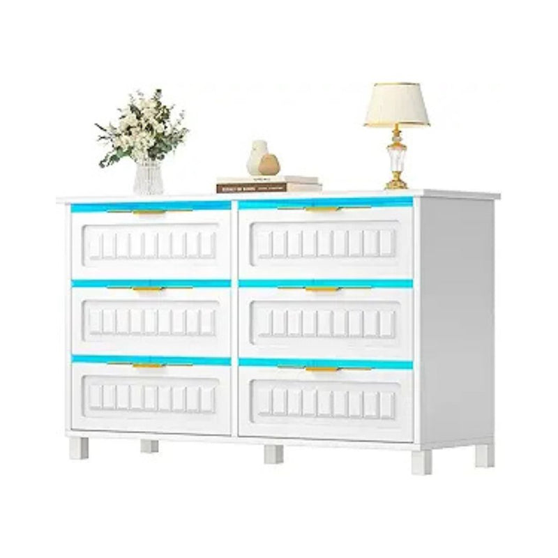 6-Drawer Dresser with Charging Station and LED Light
