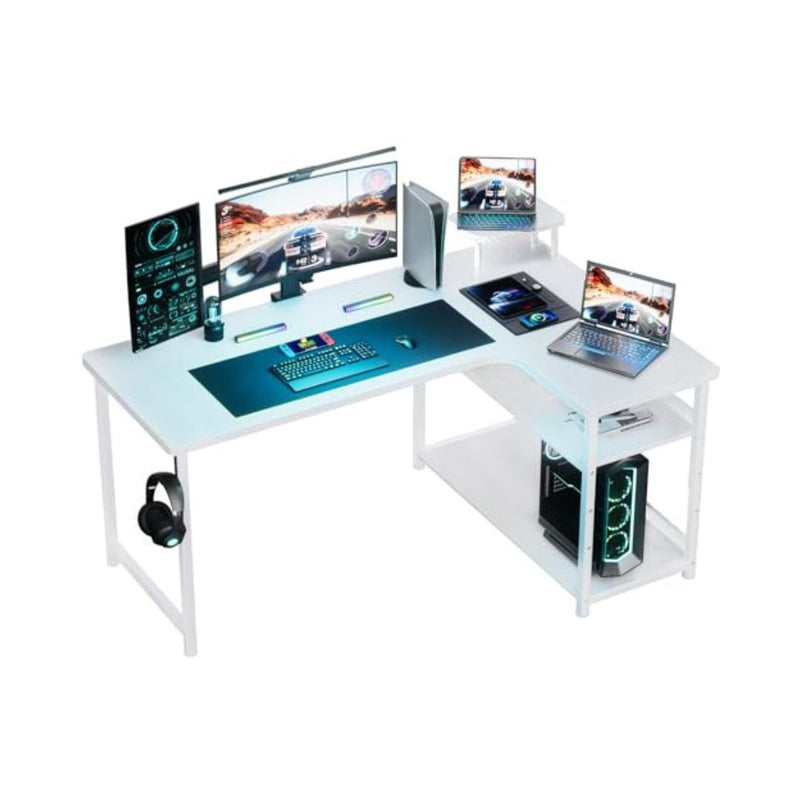 L Shaped Gaming Desk with Monitor Arm and Storage Shelf