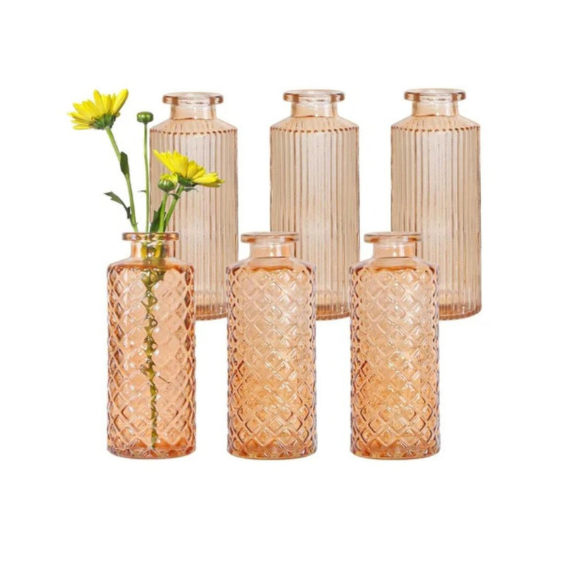 6 Amber Glass Bud Vases (3 Styles)