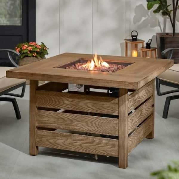 Square Steel Black Marble-Look Tile Top LP Gas Fire Pit