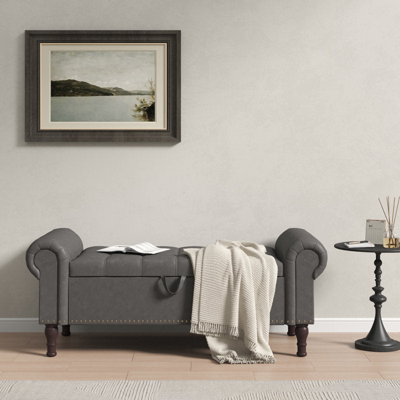 50-In W Faux Leather Storage Bench