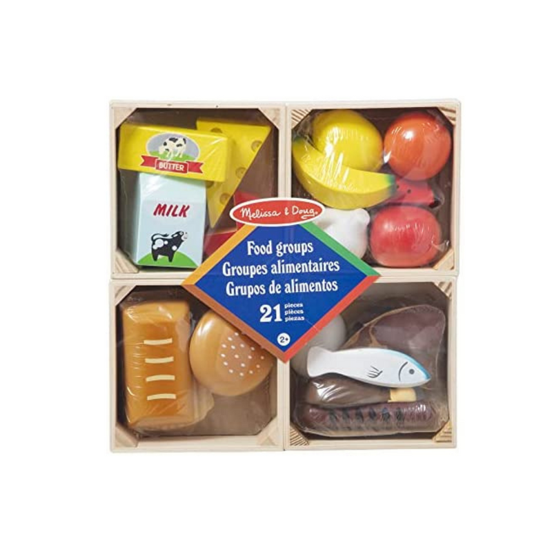 Melissa & Doug Food Groups – 21 Wooden Pieces and 4 Crates