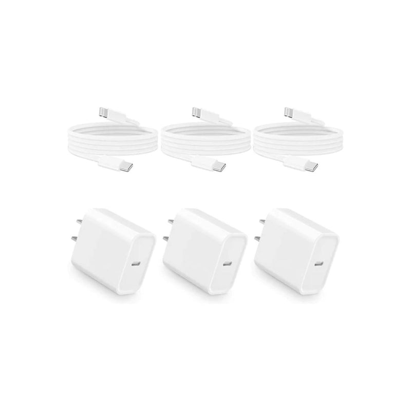 3 Pack 20W Type C Wall Chargers with 6FT USB C to Lightning Cables