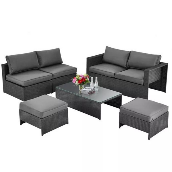 6 Piece Patio Rattan Furniture Set