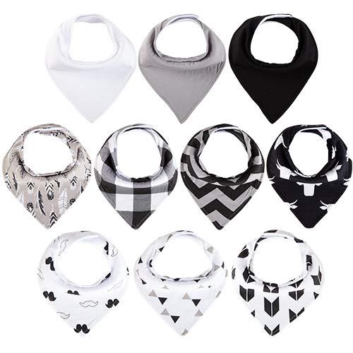 10 Pack Baby Bandana Drool Bibs for Boys Girls - 100% Organic Cotton Via Amazon