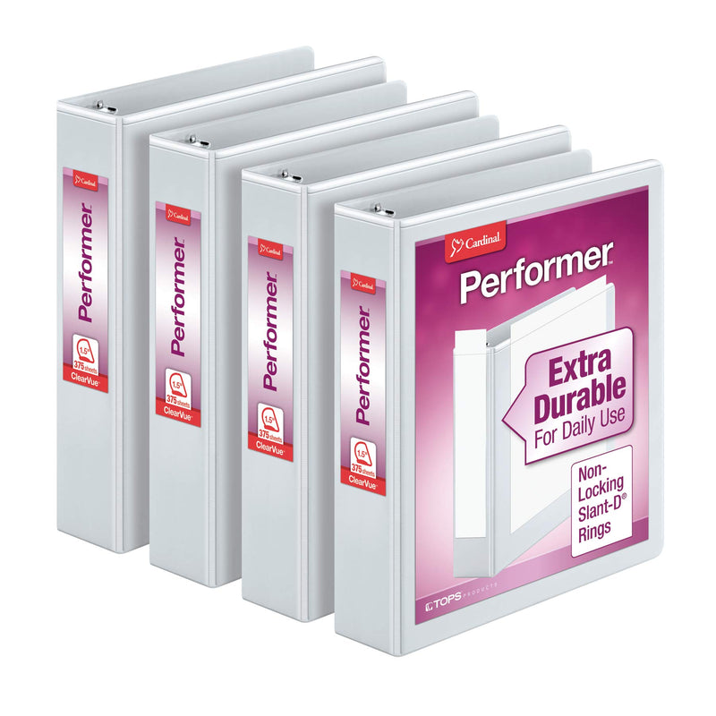 Cardinal Performer 3-Ring Binders, 1.5", Non-Locking Slant-D Rings, 4-Pack Via Amazon