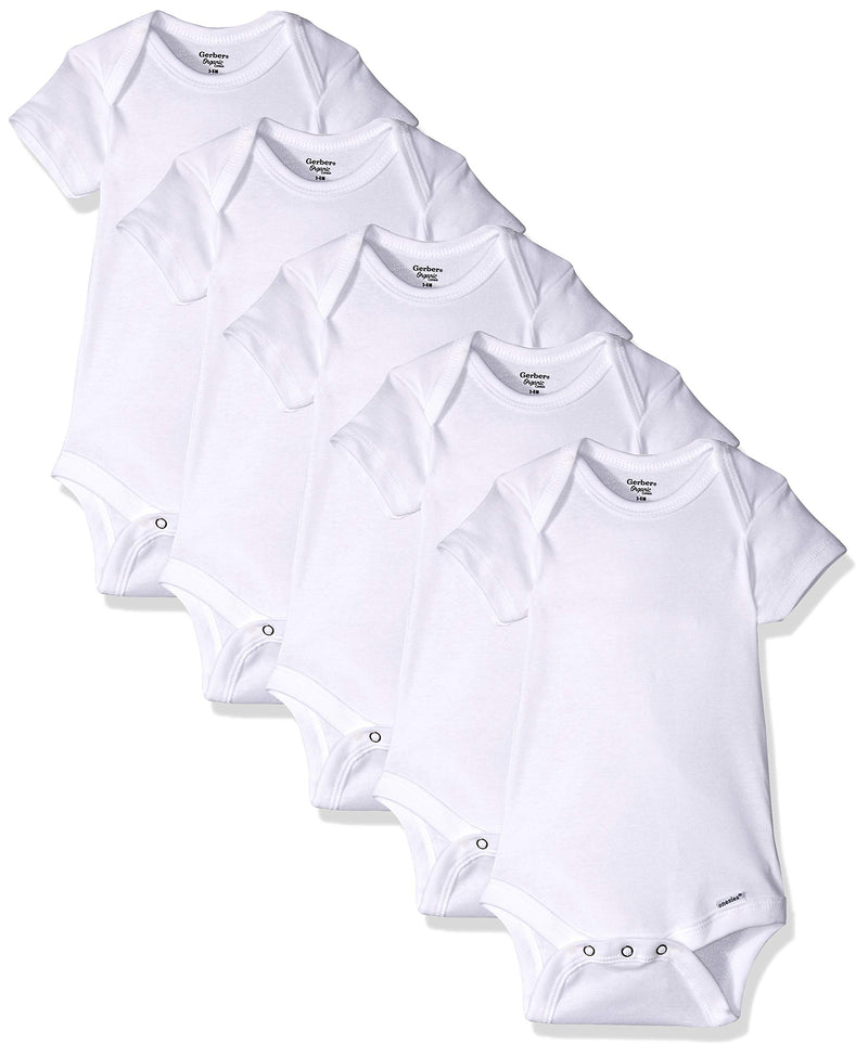 GERBER Baby 5-Pack or 15 Multi Size Organic Short Sleeve Onesies Bodysuits, 5 Pack, Via Amazon