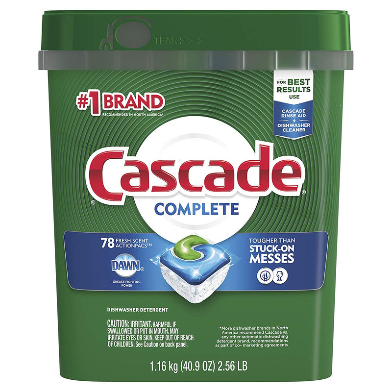 Cascade complete Actionpacs Dishwasher Detergent, Fresh Scent, 78Count Via Amazon