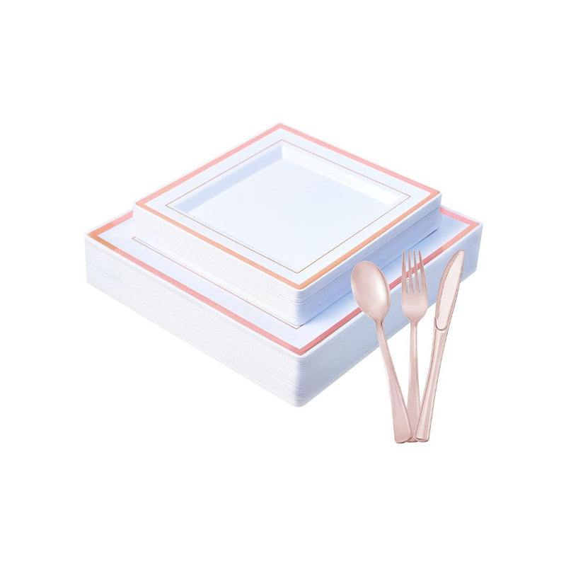 125pcs Square Rose Gold Plastic Plates