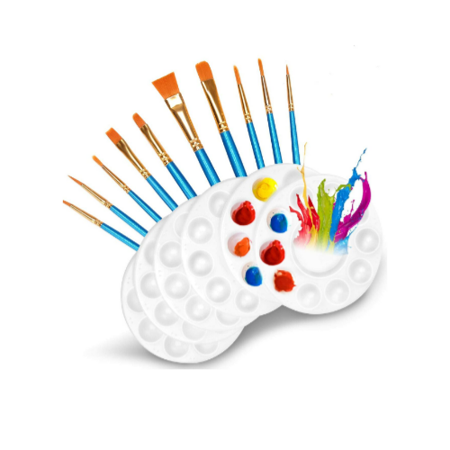 10 Pcs Paint Brushes Set with 6 Pcs Paint Trays Palettes Via Amazon