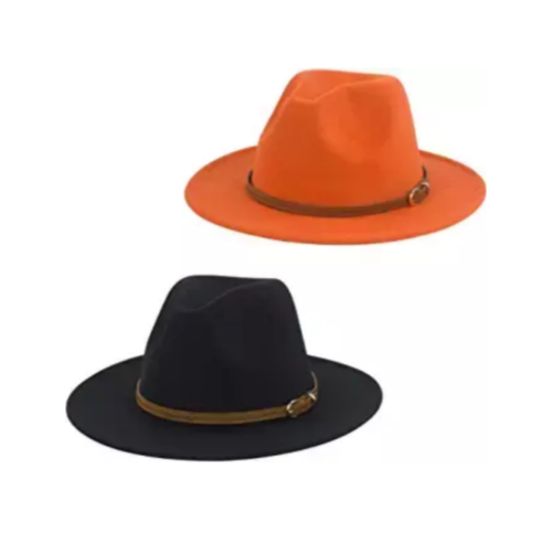 2-Pack Women Belt Buckle Wool Wide Brim Fedora Hat Via Amazon