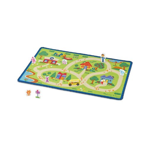 Melissa & Doug Activity Rug 44 inch x 26 inch, 9 Wooden Play Pieces Via Amazon