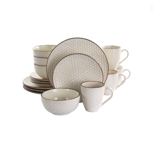 Elama Geometric Embossed Stoneware Honeycomb Pattern Tableware Set Via Amazon