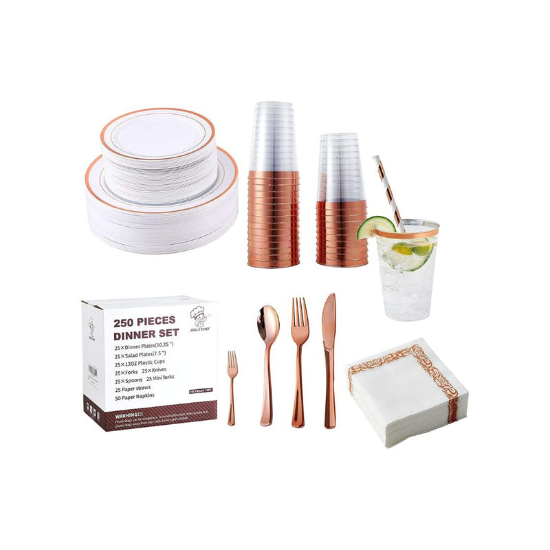 250 Piece Disposable Plastic Dinnerware Set (2 Colors)
