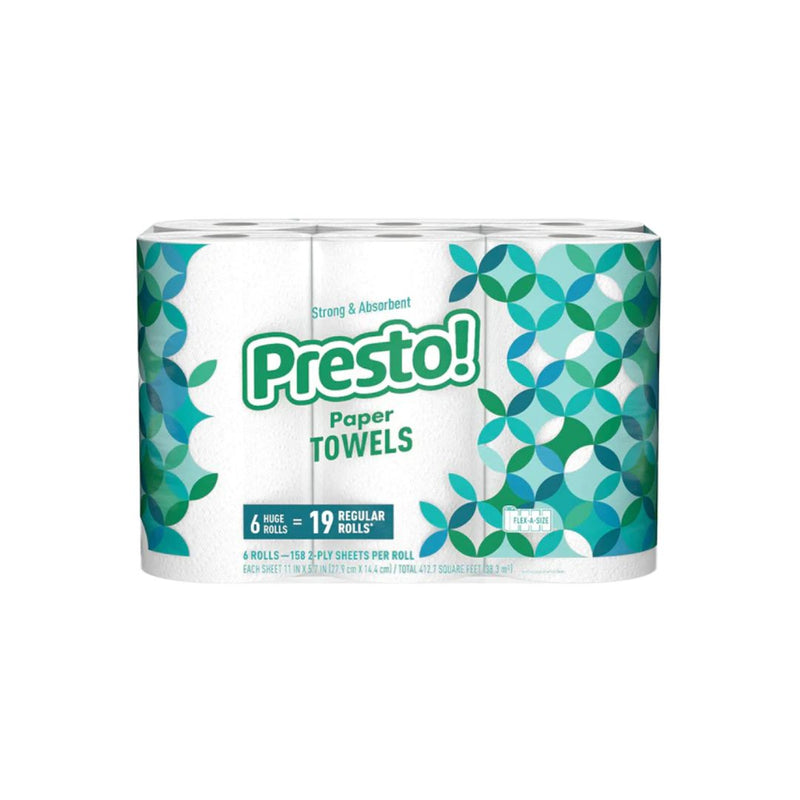 6 Huge Rolls = 19 Regular Rolls Of Presto! Flex-a-Size Paper Towels