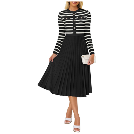 Women's Striped Ribbed Knit Midi Sweater Dress (8 Colors)