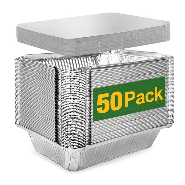 50 Disposable Aluminum Pans with Lids (4 Variations)