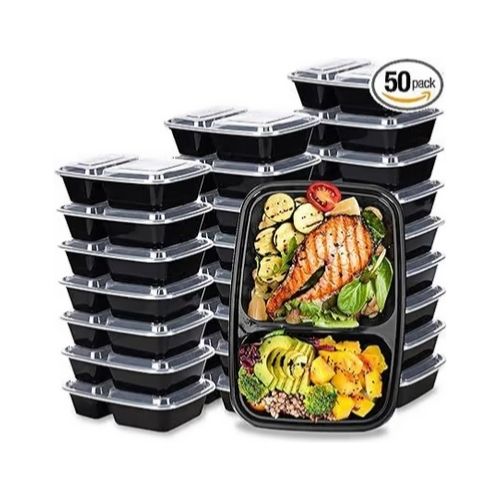 50-Pack 32oz 2 Compartment Food Storage Containers with Lids