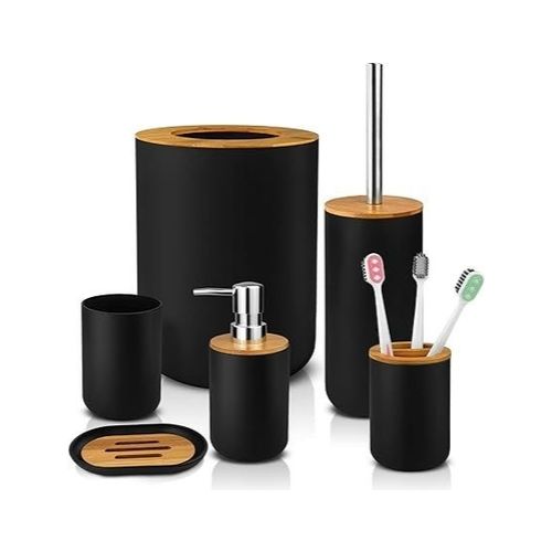 6 Pcs Bamboo Bathroom Accessory Set