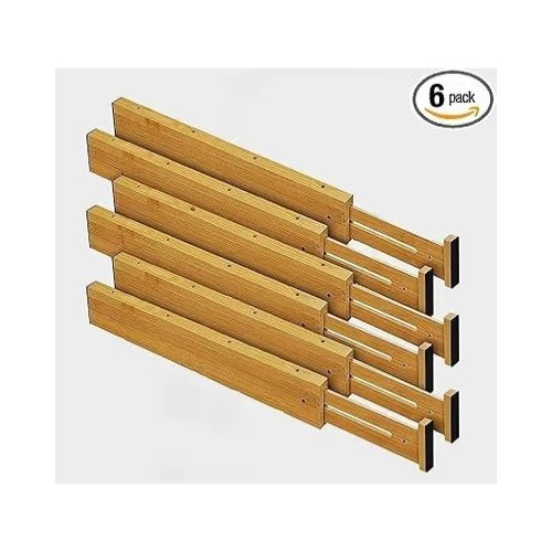 Bamboo Drawer Dividers 6-Pk, Adjustable Drawer Dividers