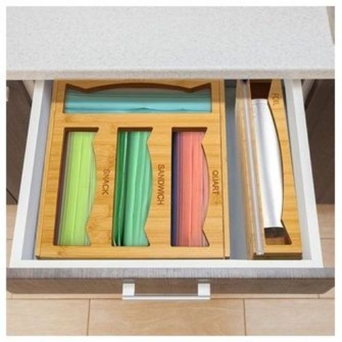Bamboo Storage Plastic Bag Organizer