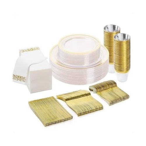175-Pcs Clear Gold Disposable Dinnerware Set