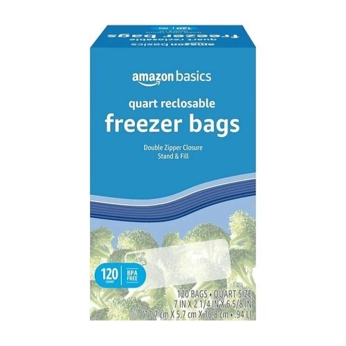 120 Count Amazon Basics Reclosable Freezer Quart Bags