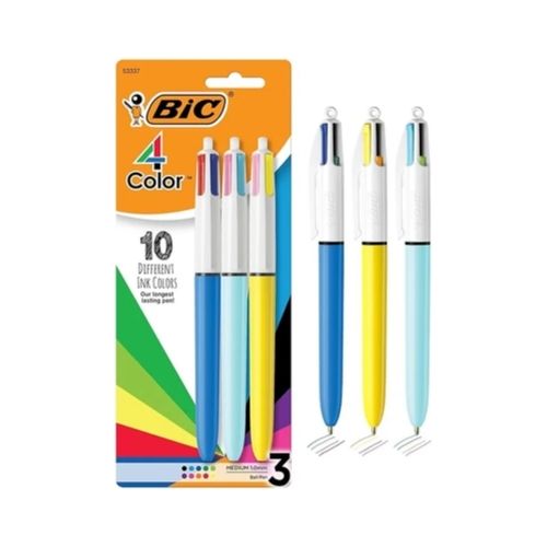3-Pack BIC 4-Color Original and Fashion Retractable Ball Pens