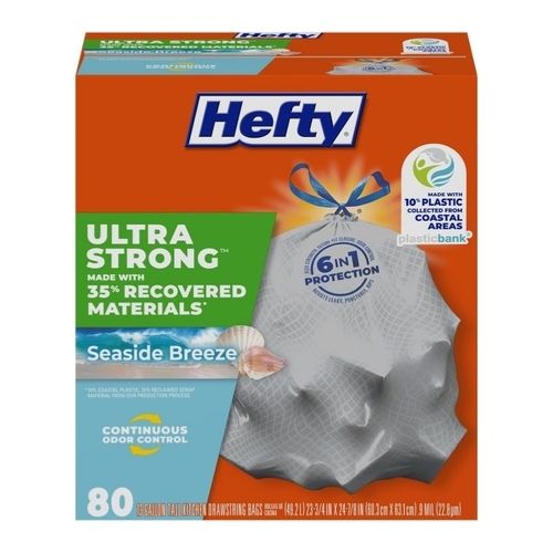 13 Gallon, 80 Count Hefty Ultra Strong Tall Kitchen Trash Bags, Seaside Breeze