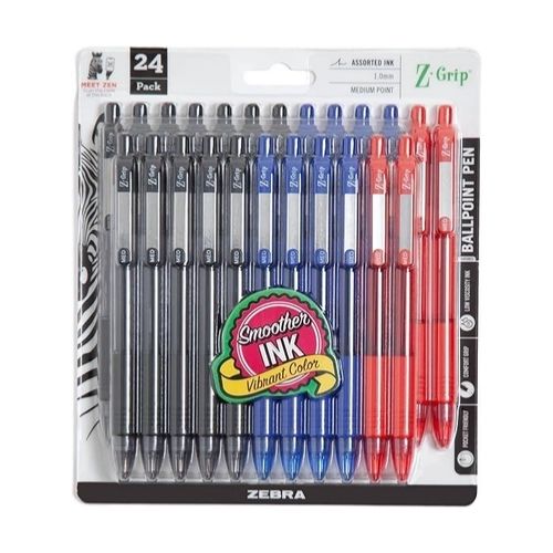 24 Pack Zebra Pen Z-Grip Retractable Ballpoint Pens, Medium Point, 1.0mm, Assorted Business Colors